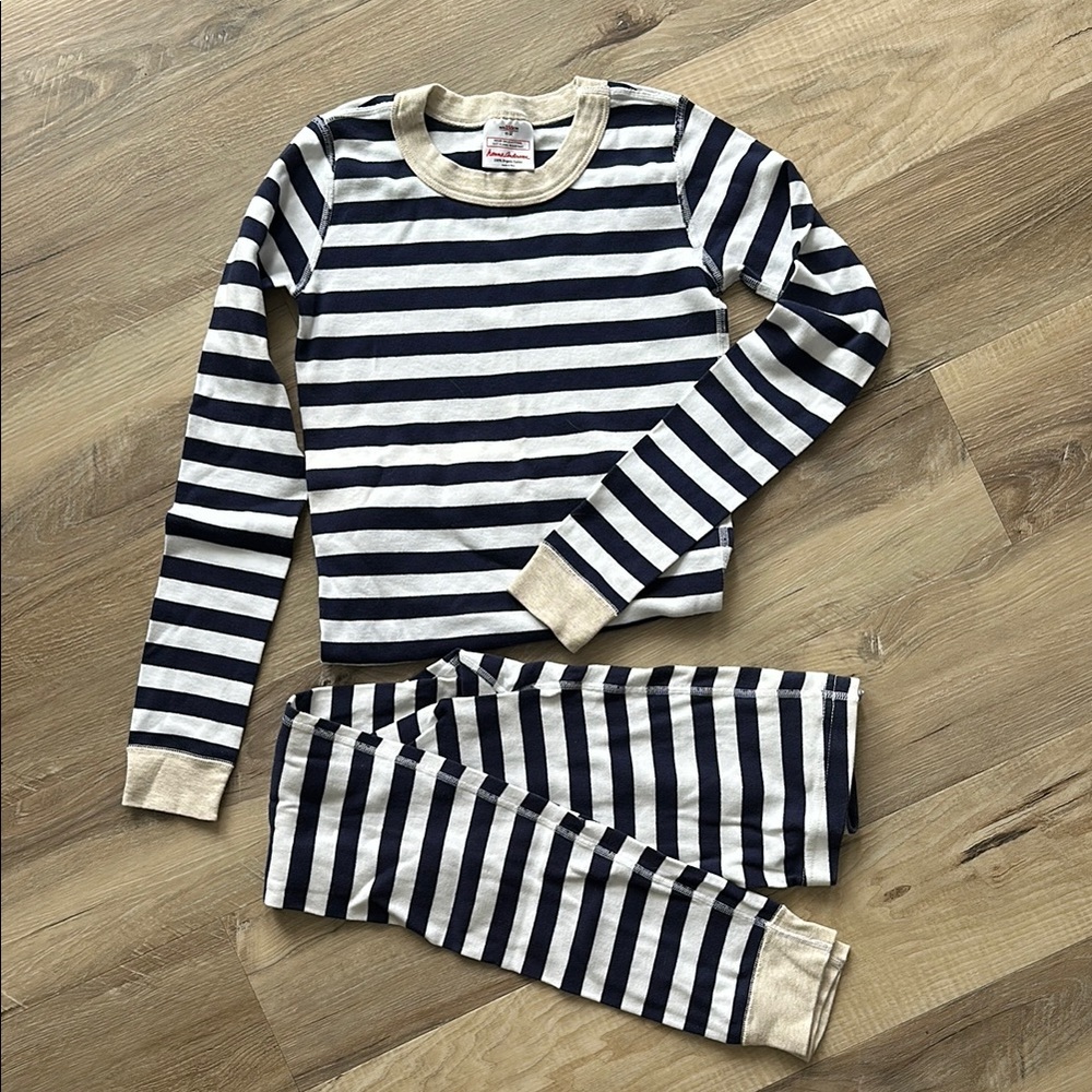 Hanna Andersson Striped Pajama Set Navy and white